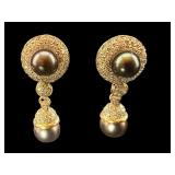 PR OF VINTAGE 14K CULTURED TAHITIAN PEARL &