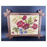 FLORAL NEEDLEPOINT IN SAMPLER FRAME