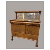 OAK CLAW FOOT BUFFET WITH MIRROR