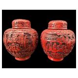 2 ORIENTAL FIGURAL CINNABAR GINGER JARS