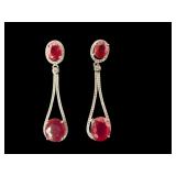 PR OF 14K NATURAL RUBY & DIAMOND DANGLE EARRINGS