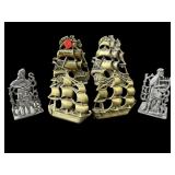 3 PRS OF CLIPPER SHIP & FIGURAL BOOKENDS