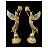 LARGE GOLD RESIN ANGEL CANDLE HOLDERS