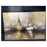HARBOR SCENE OIL ON CANVAS