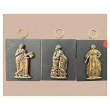3 WESTWOOD CHADWICK BRASS AND WOOD WALL PLAQUES