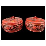 2 ORIENTAL CINNABAR COVERED BOXES