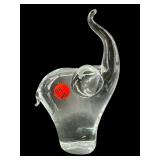 ARTIST SIGNED CRYSTAL ELEPHANT TRUNK UP PAPER