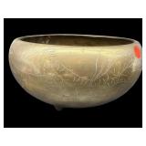 LARGE BRASS CARVED DRAGON FOOTED BOWL