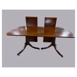 KITTINGER DOUBLE PEDESTAL BANDED MAHOGANY DINING