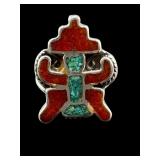 STERLING SILVER NAVAJO TURQUOISE CORAL RING