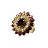 14K HALO ALMANDITE GARNET & DIAMOND RING