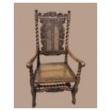 19TH CENT. HEAVY CARVED CANED THRONE CHAIR