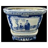 ORIENTAL PORCELAIN FIGURAL BLUE AND WHITE PLANTER