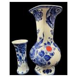 2 PC LOT OF BLUE DELFT PORCELAIN VASES