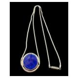DESIGNER HALSTON BLUE LAPIS SILVER TONE NECKLACE;