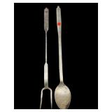 2 PC HAND FORGED LOT ROASTING FORK AND SPOON
