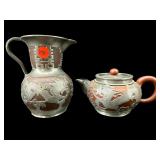 2 PC ANTIQUE CHINESE YIXING CLAY TEAPOT AND