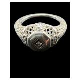 VINTAGE STERLING SILVER FILAGREE DIAMOND RING