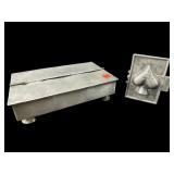 2 PC LOT EARLY PEWTER CARD BOX AND STATIONARY BOX