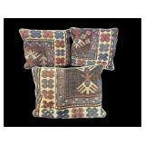 SET OF 3 ANTIQUE HANDMADE RUG THROW PILLOWS
