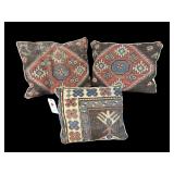 SET OF 3 ANTIQUE HANDMADE RUG THROW PILLOWS