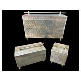 SET OF 3 HAMMERED METAL GRADUATED FOOTED BOXES
