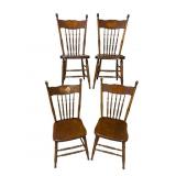 4 PRESSED CARVED SPINDLE BACK CHAIRS