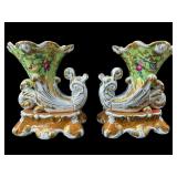 2 CHELSEA HOUSE PORCELAIN HAND PAINTED CORNUCOPIA
