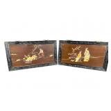 2 HAND CARVED SOAP STONE ORIENTAL PLAQUES