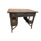 WICKER WITH OAK TOP LIBRARY TABLE