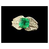 PLATINUM COLOMBIAN EMERALD & DIAMOND RING