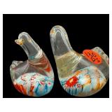2 MILLEFIORI STYLE MURANO STYLE ART GLASS BIRDS
