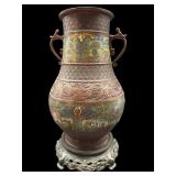 LARGE ANTIQUE JAPANESE CHAMPLEVE URN 2 HANDLE