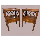 2 RARE WALNUT HENKEL HARRIS 1 DRAWER STANDS