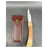 WOODEN HANDLE POCKET KNIFE WITH SHEATH