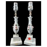 PR OF PORCELAIN AND MARBLE BASE BEDSIDE LAMPS
