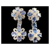 PR OF STERLING 925 TANZANITE & DIAMOND EARRINGS