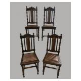 4 OAK CARVED 19TH CENTURY LEATHER CHAIRS