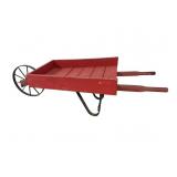 PAINT DECORATED IRON AND WOOD WHEELBARROW