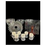 MISC LOT OF PEWTER MUGS AND GLASS BOWLS