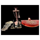 4 PC LOT ORIENTAL METAL CANDLE/TRAY LOT