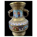JAPANESE CHAMPLEVE ENAMEL 2 HANDLE URN VASE