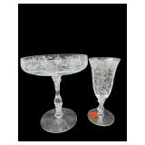 CAMBRIDGE ROSEPOINT FOOTED WINE AND SMALL COMPOTE