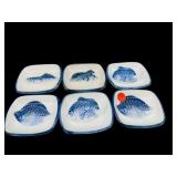LOT OF 6 BLUE AND WHITE PORCELAIN FISH SERVING