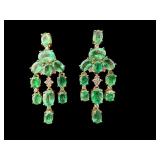 PR OF 14K NATURAL EMERALD & DIAMOND EARRINGS