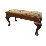 ANTIQUE MAHOGANY QUEEN ANNE NEEDLEPOINT STOOL