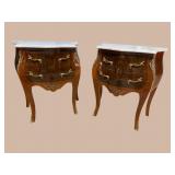 2 FRENCH MARBLE TOP 2 DRAWER COMMODES