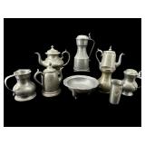 LOT OF EARLY PEWTER TEAPOTS AND PITCHERS