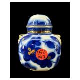 RUSSIAN BLUE AND WHITE FLORAL PORCELAIN TEA CADDY