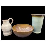 3 PC POTTERY LOT; SIGNED HOYLE POTTERY VASE